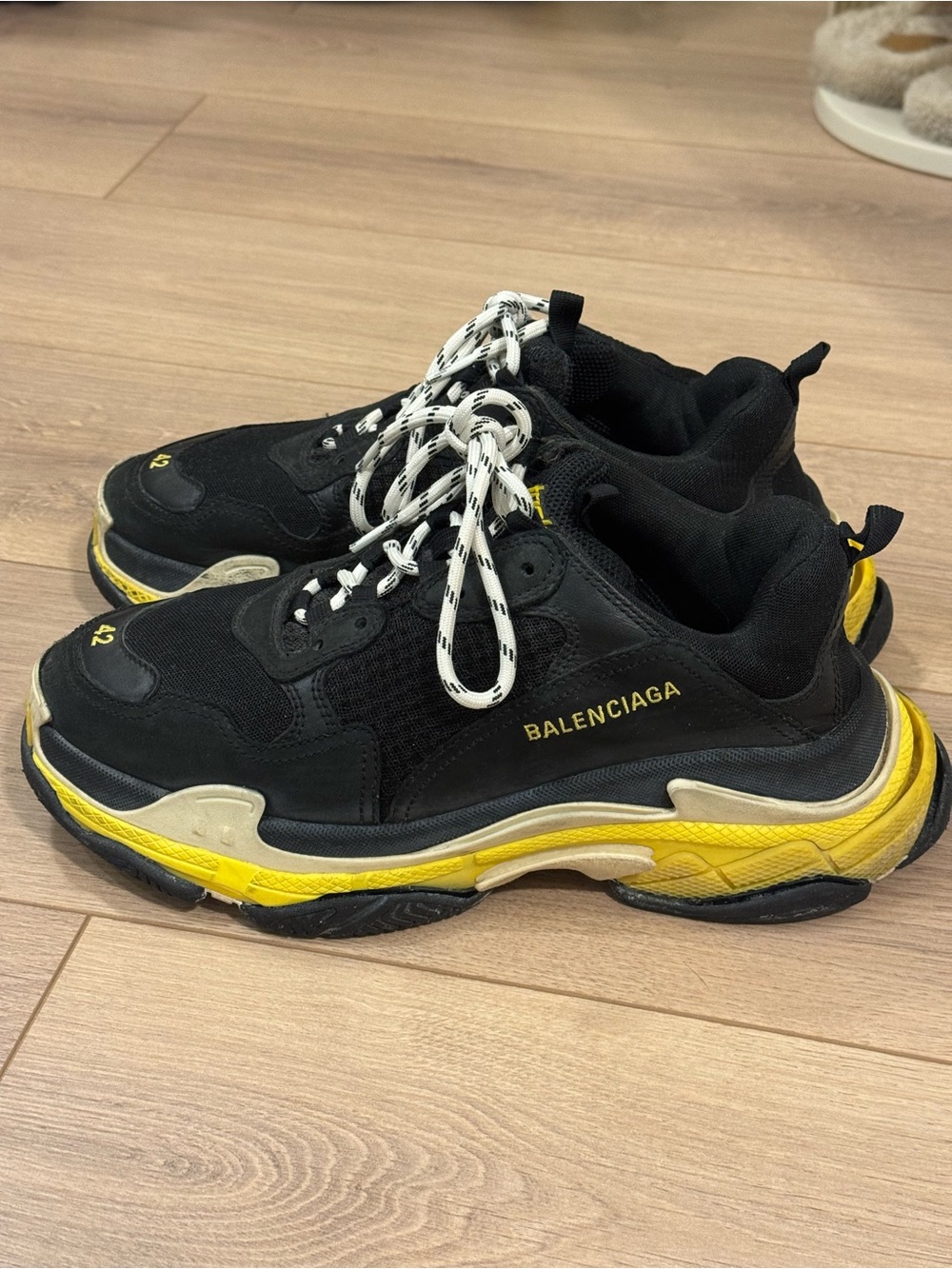 Balenciaga Black and Yellow Triple S Style Men's Sneakers
